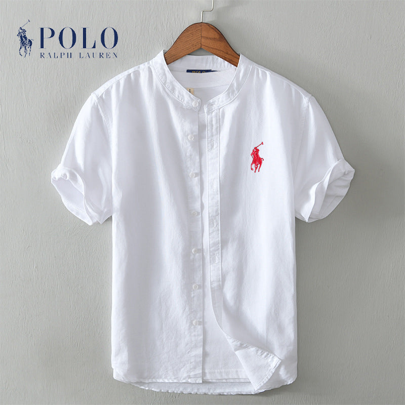 Men's and women's cotton and linen short-sleeved shirts