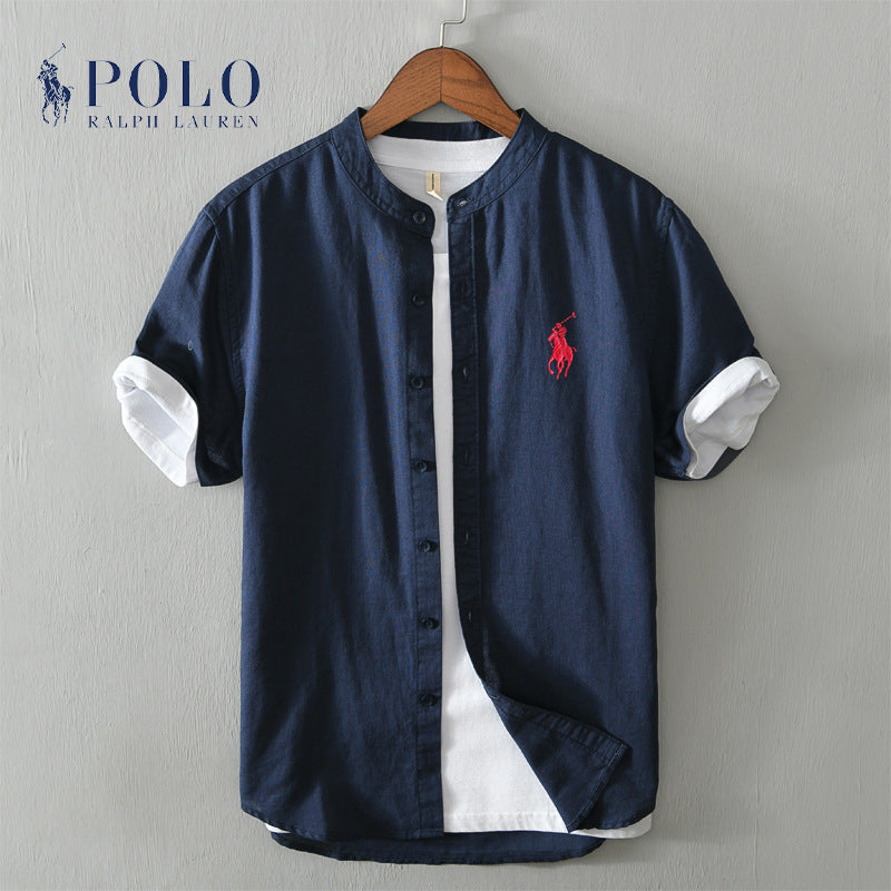Men's and women's cotton and linen short-sleeved shirts
