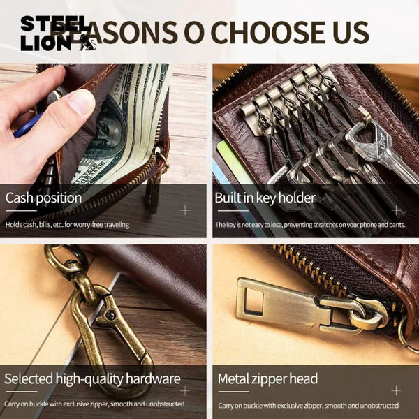 Genuine leather car key bag men anti-theft brush cowhide lock key bag 2 in 1 coin purse