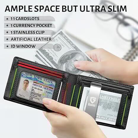 Men's Slim Leather RFID Blocking Wallet - Minimalist Carbon Fiber Bifold