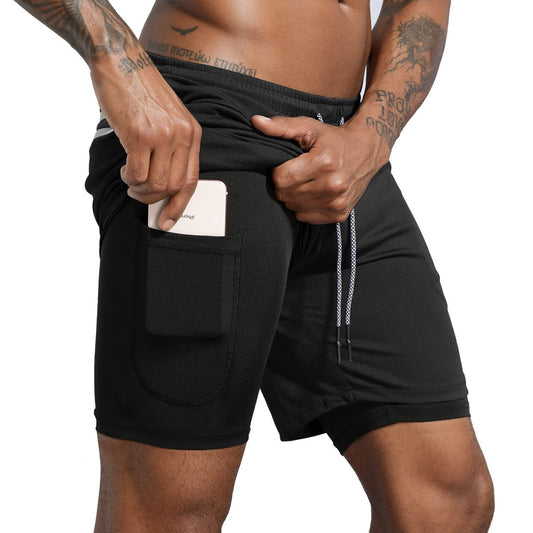 Sport Shorts Men Sportswear Double-deck Running Shorts 2 In 1 Beach Bottoms Summer Gym Fitness Training Jogging Short Pants