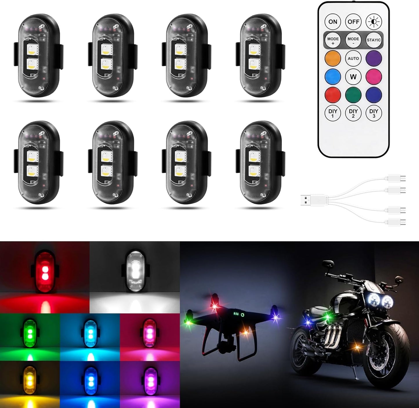 🔥Last Day Promotion 49% OFF🔥Wireless LED Strobe Lights RGB USB Charge IP65 Waterproof Anti-Collision