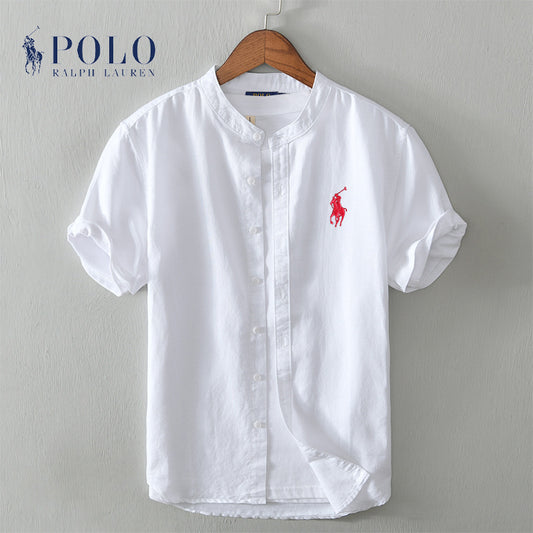 Men's and women's cotton and linen short-sleeved shirts