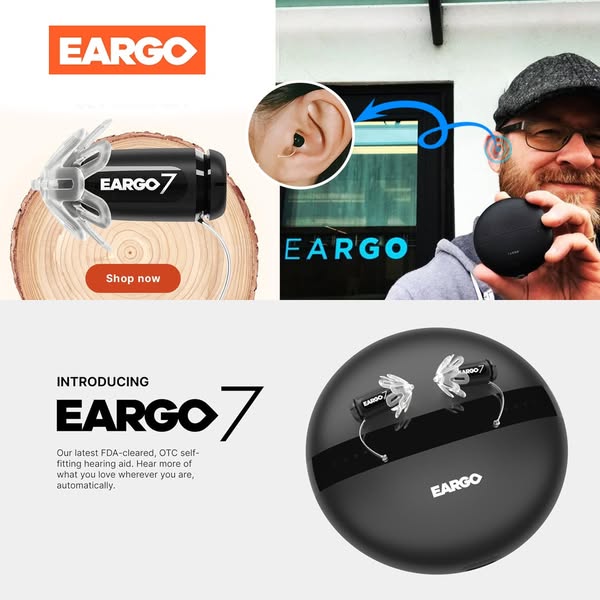 EARGO 7 OTC Hearing Aid: Nearly Invisible, Rechargeable, CIC Adaptive, FDA Cleared.