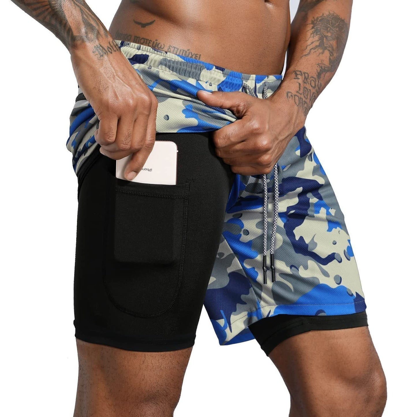 Sport Shorts Men Sportswear Double-deck Running Shorts 2 In 1 Beach Bottoms Summer Gym Fitness Training Jogging Short Pants