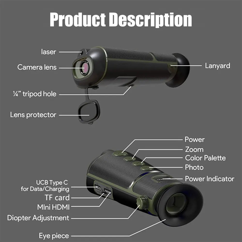 Thermal Camera for Hunting TTS260 1000M Hand-held Thermal Imaging Monocular Outdoor Exploration Night Vision Monocular Telescope