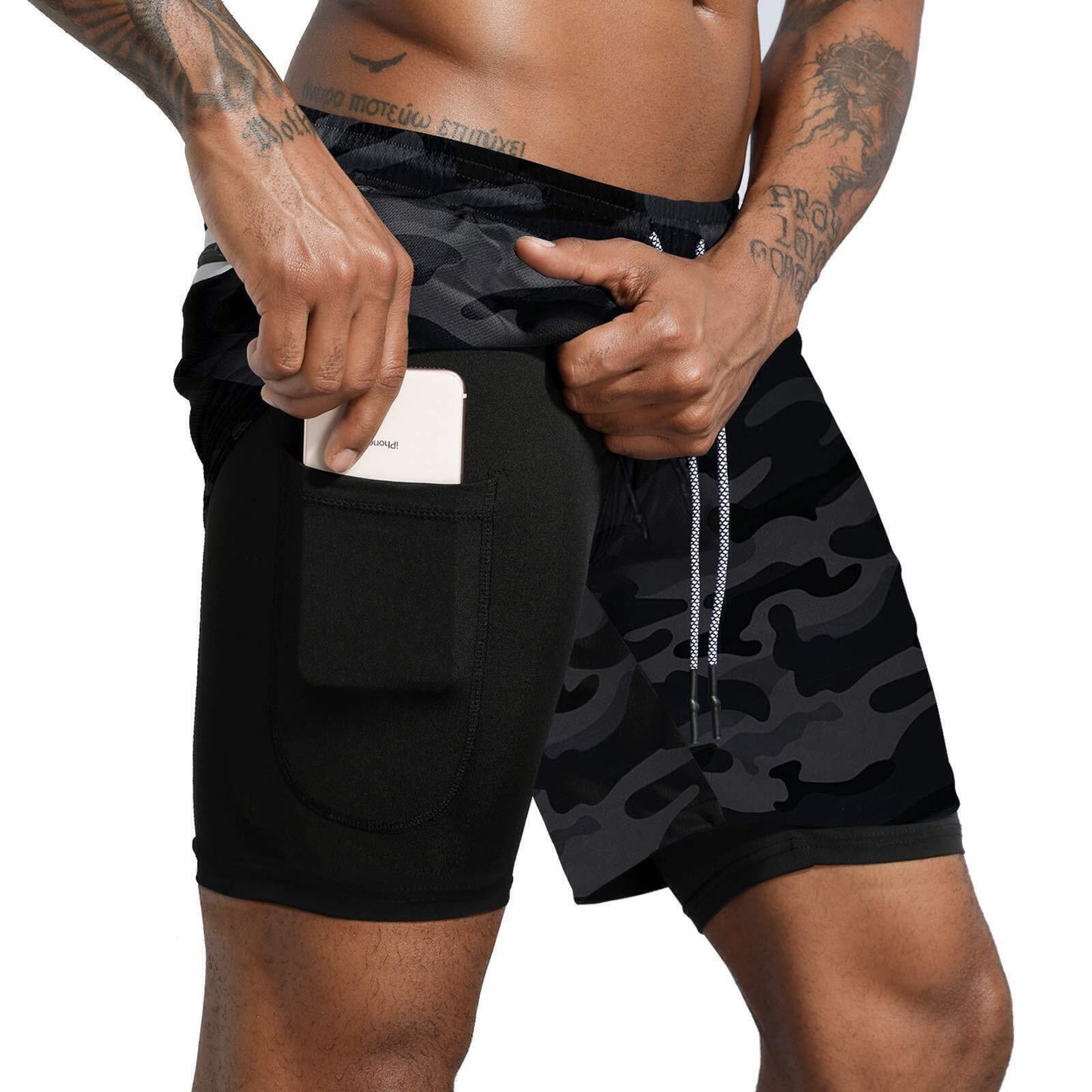 Sport Shorts Men Sportswear Double-deck Running Shorts 2 In 1 Beach Bottoms Summer Gym Fitness Training Jogging Short Pants