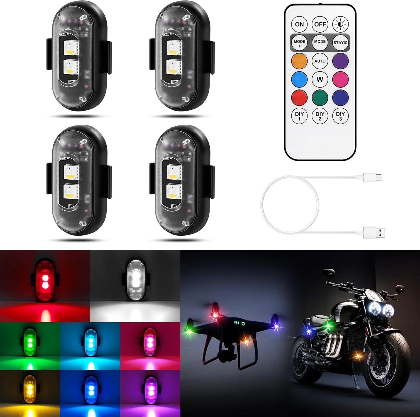🔥Last Day Promotion 49% OFF🔥Wireless LED Strobe Lights RGB USB Charge IP65 Waterproof Anti-Collision