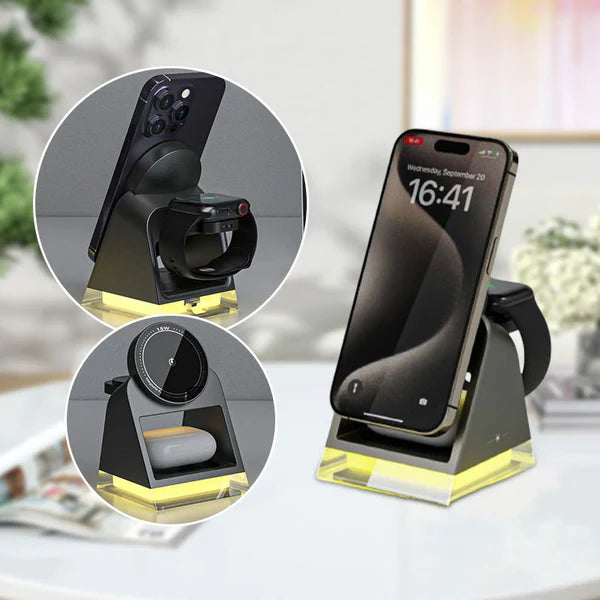 3-in-1 Wireless Magnetic Charging Stand with Night Light